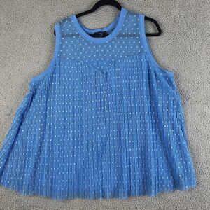Lane Bryant Blouse Womens 22/24 Blue Polka Dot Knit Sheer Sleeveless Lined
